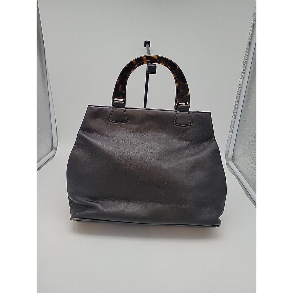 Adrienne Vittadini Black Bag Faux Leather Tortiseshell Handle Neutral Classic